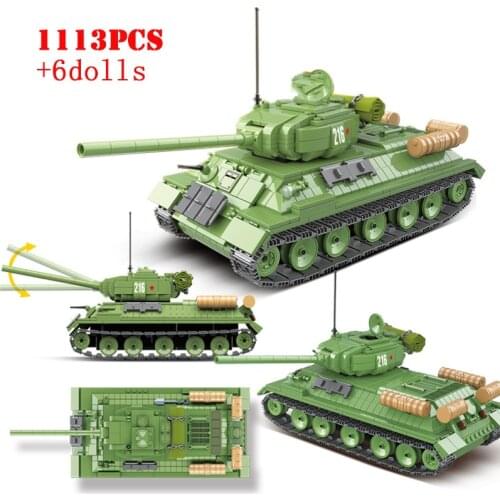 Military Russia T-34 Medium Tank Building Blocks WW2 Soldier Figures Police Army Weapons City Bricks Children Toys Kids Gifts