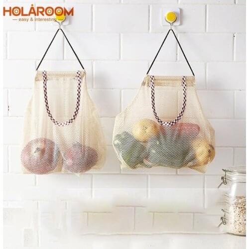 Hangable Storage Bag Reusable Vegetable Mesh Bags Practical Vegetables And Fruits Storage Pouch Kitchen Organize Supplies
