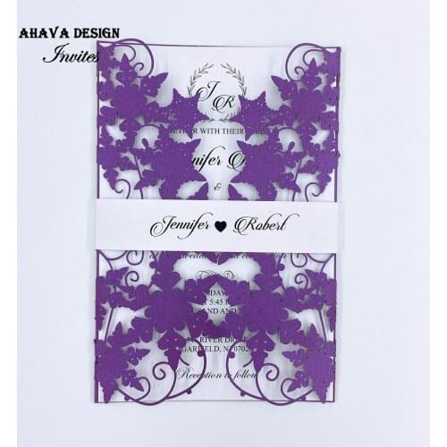 Custom Purple laser cut wedding invitations, Handmade invitation Suite With Belly Band{Free Infinite Design Before Pay