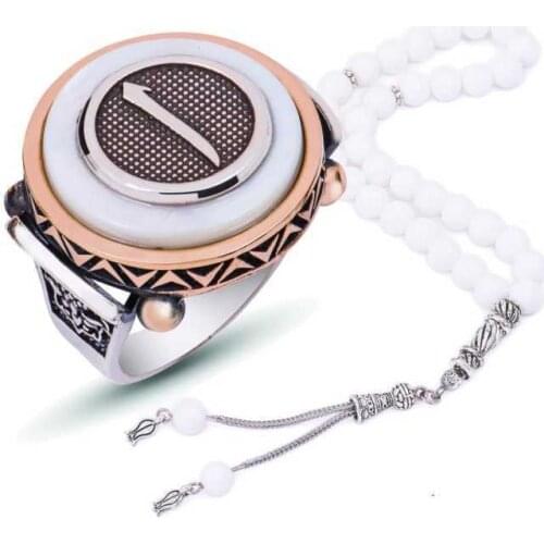 Tevuli 925 Sterling Silver Mother Of Pearl Cubic Zirconia Aleph Male Ring