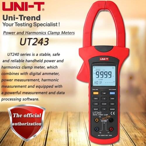 UNI-T UT243 Clamped Harmonics Power Meter, 1000A True RMS Ammeter Harmonics Analysis Phase Sequence Detection USB Data Transfer