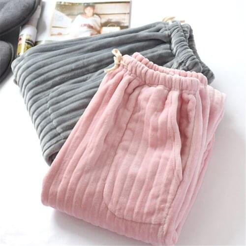 2019 Autumn Winter Couples Thicken Warm Flannel Pants For Women Pink Long Add Velvet Pant Men Elastic Waist Grey Sleepwear WZ663