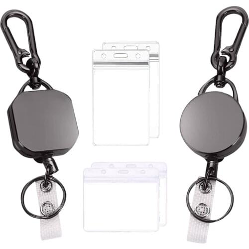 Retractable Badge Holder Reel - Work Badge Holder - Carabiner Keychain with Belt Clip Durable Key Ring with Card Holders