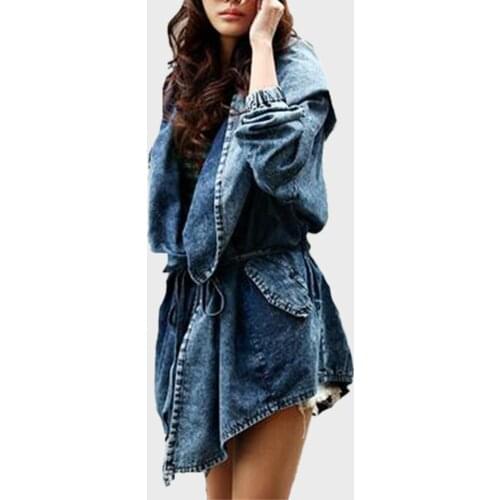 Lisa Colly Autumn Winter New 2017 Women jean Coat Long Sleeves Hooded Warm Jeans Coat Outwear Wide Blue Denim Jacket