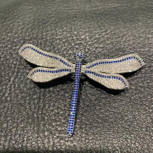 Blue and white color mixed zircon dragonfly brooch pins copper fashion women jewelry free shipping insect brooch