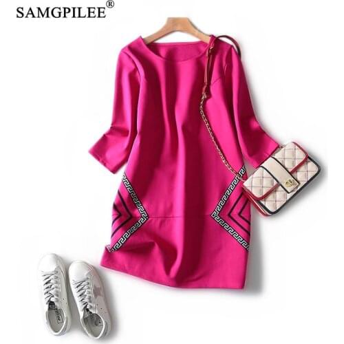 2021 New Autumn Winter Clothes For Women Casual Dress A-line Geometric Three Quarter Sleeve Elegant O-neck Dresses For Woman 4XL