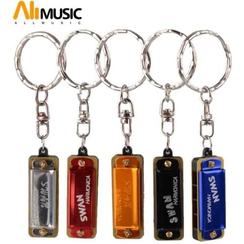 50 pcs Swan Mini Harmonica 4 Holes 8 Tones Harmonica Mouth Organ Key Chain Style