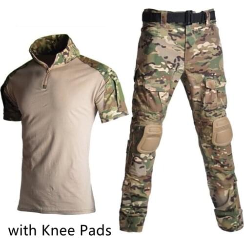 2 Pcs/Set Mens Tactical Shirt + Cargo Pants with Knee Pads Unisex Sports Suit Military Uniform For Hunting Airsoft Clothes