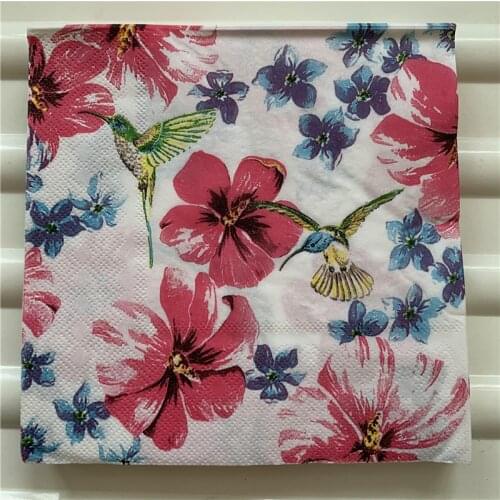 20 paper napkin tissue cute Hummingbird red flower handkerchief oil craft decoupage girl boy kid party wedding serviettes decor