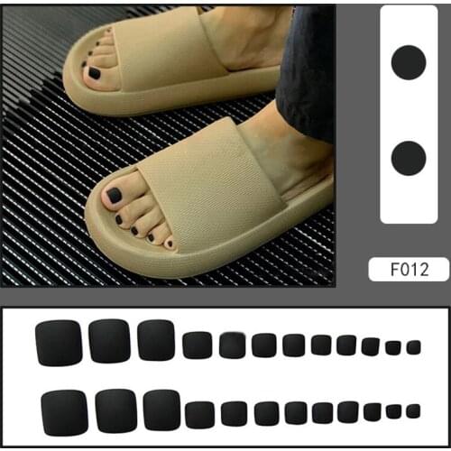 24Pcs/Set Toenails Black Handmade Glue Flat Removable Fake Nails Decorations Art Tips Toes Short Length False Nail for Girl