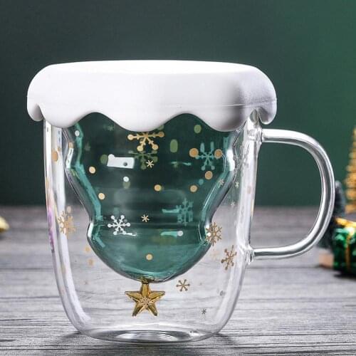 300ml Snowflake Double Wall Cup Transparent Heat-resistant Beer/Tea Drinkware Creaive Insulated Shot Glass Teacup for Christmas