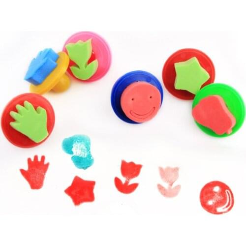 6pcs/pack Foam Art Supplies DIY Sponge Painting Handmade Colorful Cartoon 6 Pcs Kids Drawing Graffiti Paint Brush Funny Toy