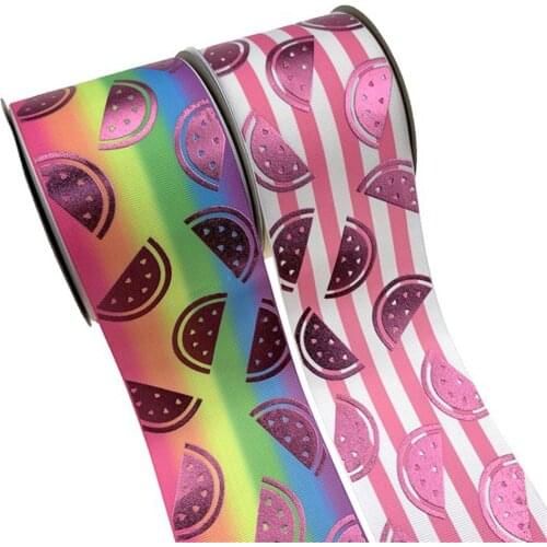 75mm pink foil watermelon printed on heat transfer grosgrain ribbon 100yards welcome custom printed