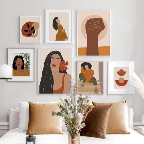 Abstract Girl Flower Hand Leaf Vintage Wall Art Canvas Painting Nordic Posters And Prints Wall Pictures For Living Room Decor