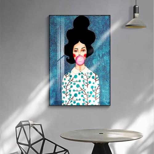 Abstract Big Poster Print Blue Green Wall Art Pc Bubble Blonde Girl Canvas Painting Comic Tableaux for Living Room Cuadros Salon