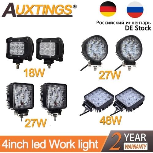 Auxtings 4'' 18W 27W 48W Offroad Car 4WD Truck Tractor Boat Trailer 4x4 SUV ATV 12V 24V Spot Flood LED Light Bar LED Work Light