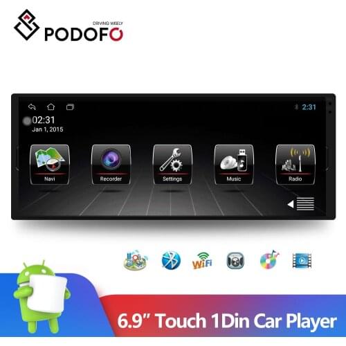 Podofo 1Din Android Car Multimedia Player 6.9 Inch Touch Screen Bluetooth Autoradio Stereo Video GPS WiFi Universal Auto Radio