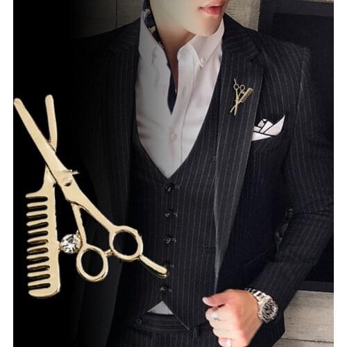 New Style Scissors Comb Brooches Korean Fashion Cardigan Pins Mens Hairdresser Suit Shirt Badge with Accessories