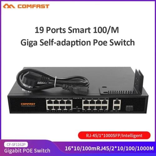 Comfast CF-SF1162P 19 Ports Smart 100M/Giga High Speed 2*Gigabit RJ45 IEEE 802.3af/at Self-adaption POE switch Anti-thunder