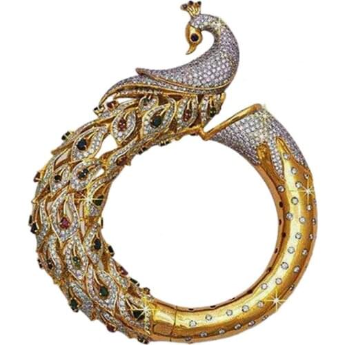 Women Stylish Peacock Fake Gem Inlaid Hollow Out Ring Engagement Jewelry Gift