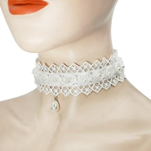 DoreenBeads Hot Fashion Elegant Chocker Pendant White Black Lace Rope Chain Water Drop Pendant Romantic Jewelry Women Gift,1 PC