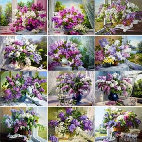 HUACAN Painting By Numbers Lilac Flower DIY Frame Pictures Paint By Number Purple On Canvas DIY Home Decoration 60x75cm