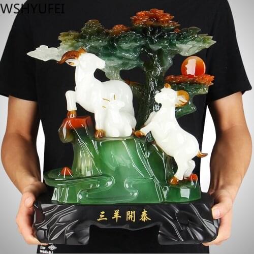Chinese Style Lucky Money Three Sheep Animal Resin Ornaments Crafts Home Study Desk Crafts Housewarming Gifts Sculpture