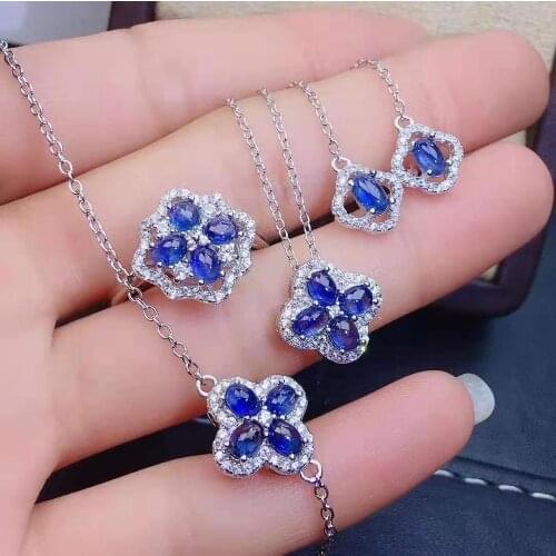 Natural sapphire S925 sterling silver earrings rings rings pendants Necklace luxury elegant jewelry for women