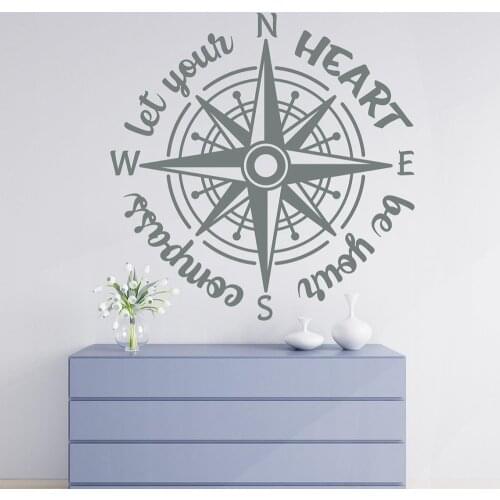 Compass wall decal Quote let your heart be your compass nautical compass Wall sticker for living room decor nursery decor B117