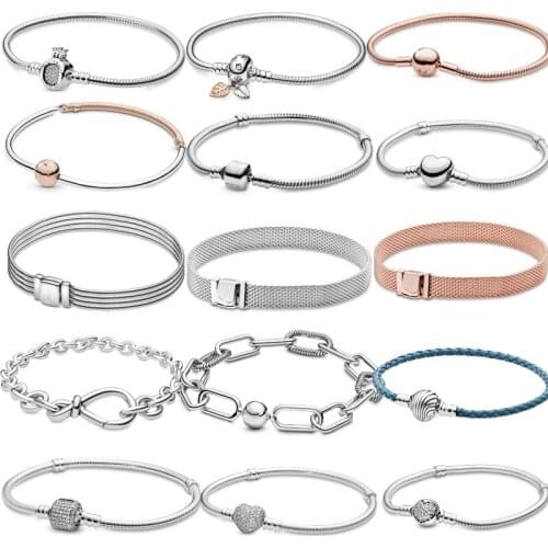 2021 new silver 925 original 925 Silver Seashell Clasp Bracelet Rose Gold Snake Chain Fit For Women DIY Jewelry wholesale