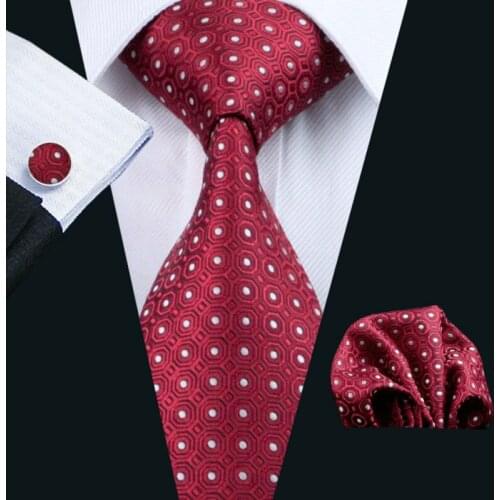 LS-1018 Men`s Tie 2016 Hot Selling Polka Dots 100% Silk Gravata Corbatas Tie Handky Cufflink Set For Men Formal Wedding Party
