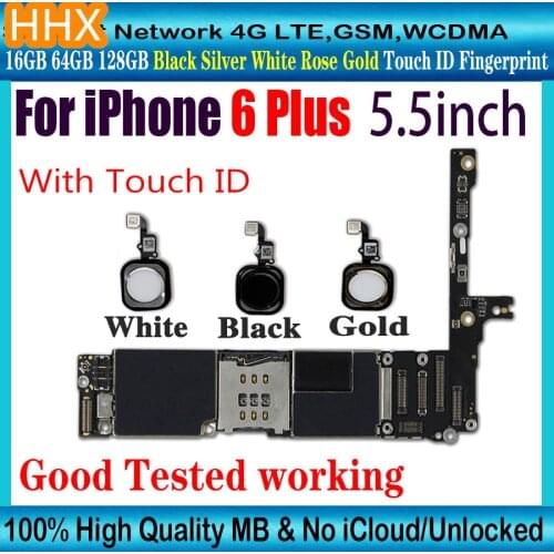 Free shipping For iPhone 6 Plus 5.5'' Motherboard Unlocked Logic Board with Touch ID,16gb 64gb 128gb mainboard Free iCloud