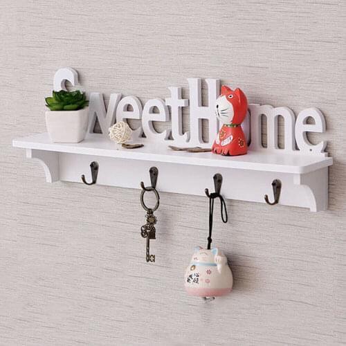 Sweet Home Key Hook Home Decoration Hanger Plastic Wood Wall Mounted Hanger Shelf/Coat Hat Clothes Rack