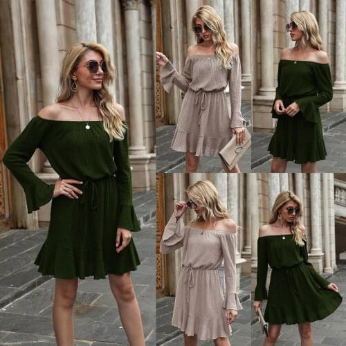 Fashion One Shoulder Long Sleeve Womens Dress For Lady Spring Dress 2021 Female Solid Off Shoulder Slim Pregnancy Dress Soft