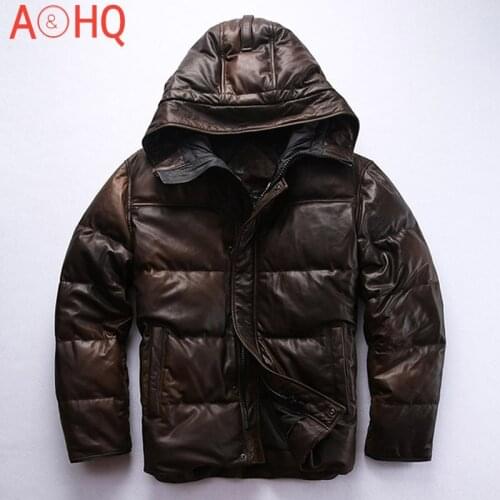 2021 New Genuine Sheepskin Leather Jacket Men 90% Duck Down Jackets Hooded Coat Thick Winter Clothes Mens Veste LXR895