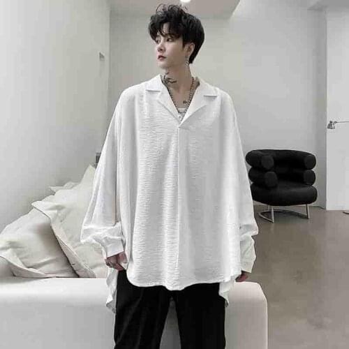 Oversize shirt mens long sleeve loose design minority Lantern Sleeve Top Korean fashion suit collar shirt