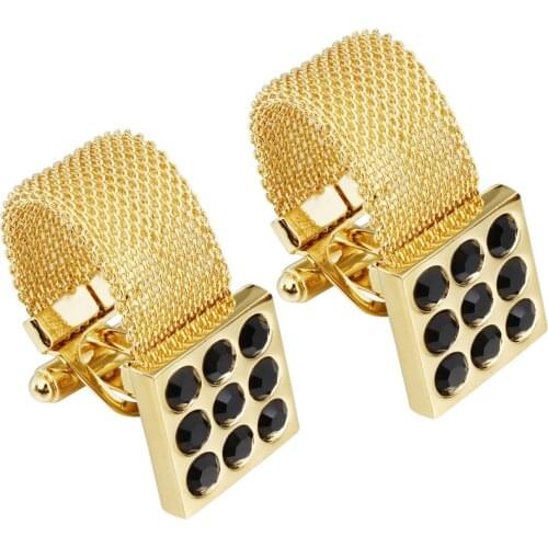 HAWSON Mens Cufflinks with Chain--Crystal and Shiny Gold Tone Shirt Accessories Best Gifts for Him Packed with Nice Box