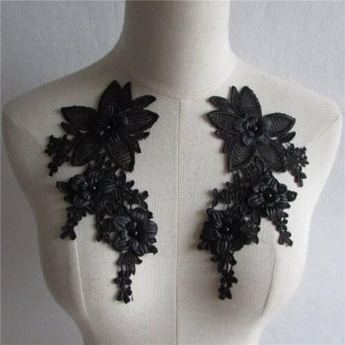 New style black Floral Applique pearl Decorated DIY Lace Collar Fabric Sewing Applique Supplies a pair for sale YL557