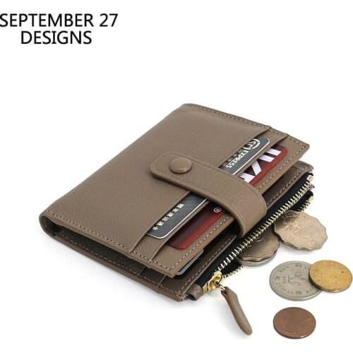New Fashion Short Walllets Genuine Leather Luxury Ladies Bifold Purses Casual Clutch Coin Bag Zipper Hasp Credit Card Pouch