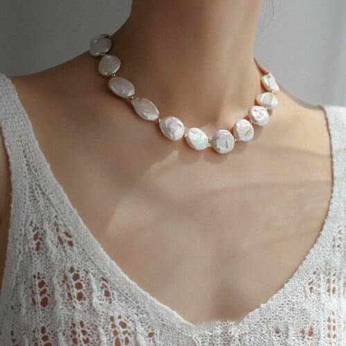 Baroque Pearl Necklace Female Button Pearl Necklace Freshwater Shaped Pearl Necklace 925 Silver Necklace Fashion Accessories