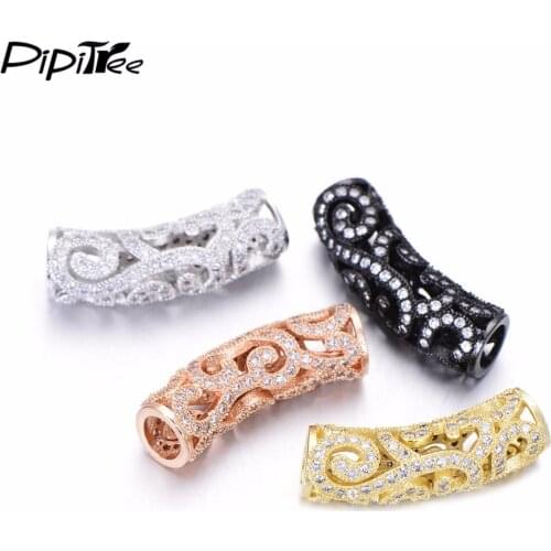 Pipitree Luxury Big Hole Hollow CZ Tube Beads for Jewelry Making DIY Crystal Beads Charms fit Bracelet Necklace Accessories