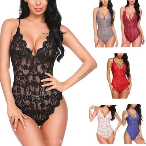Sexy Transparent Lace Bodysuit Mesh thin straps Underwear Adjusted Straps Deep V Jumpsuit Romper Women Corset sexy Lingerie