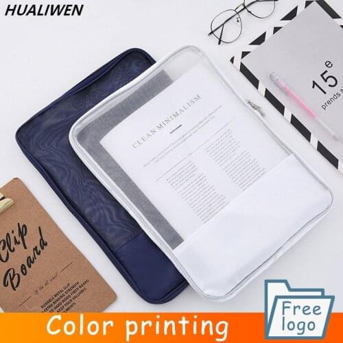 Simple Series Transparent Grid A4 Folder Bag File Paper Storage Bag Zipper Bag School Office Stationery