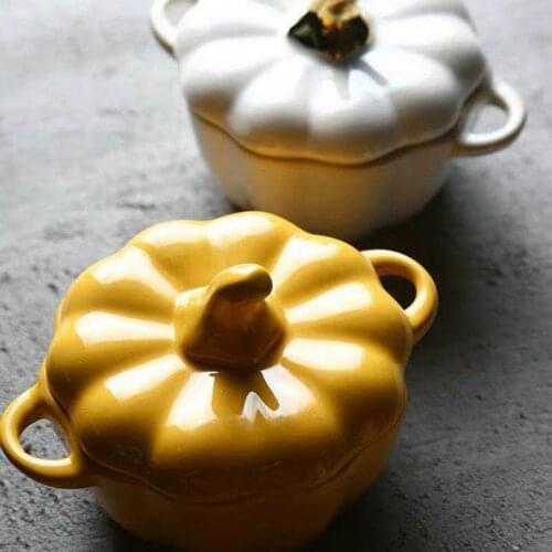 Cute Cutlery Pumpkin Ceramic Bowl With Cover For Home Creative Western Food Dessert Fruit Bowl