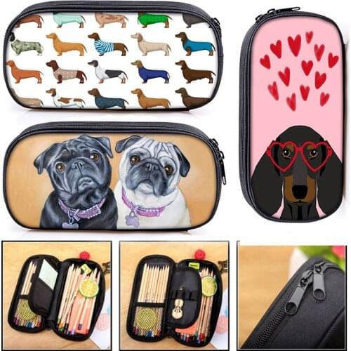 Bulldog/Dachshund/Husky Printed Pencil Bag Ladies Cosmetic Bags Teenager Children School Stationery Bag Pencil Case Gift