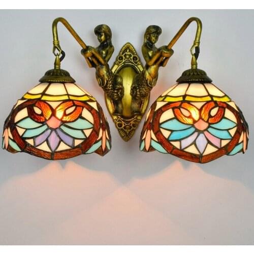 Tiffany Baroque vintage Stained Glass Iron Mermaid wall lamp indoor lighting bedside lamps wall lights for home AC 110V/220V E27