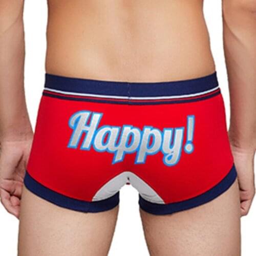 Sexy Happy Letter Underpants Men Boxer Underwear Cotton Gay Mens Underware Boxers Shorts Man Trunks U Bulge Push Up Good Quality
