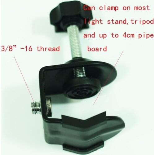 Photo Studio U Clip Clamp with 3/8"-16 male thread For Camera Flash Light stand