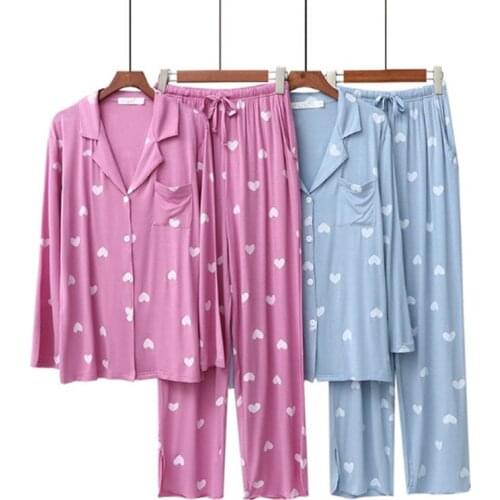 Modal Cotton Comfortable Women Pajamas Set Long Sleeve Print Lounge Wear Home Clothes Autumn Winter Pyjamas Female Night Pijama