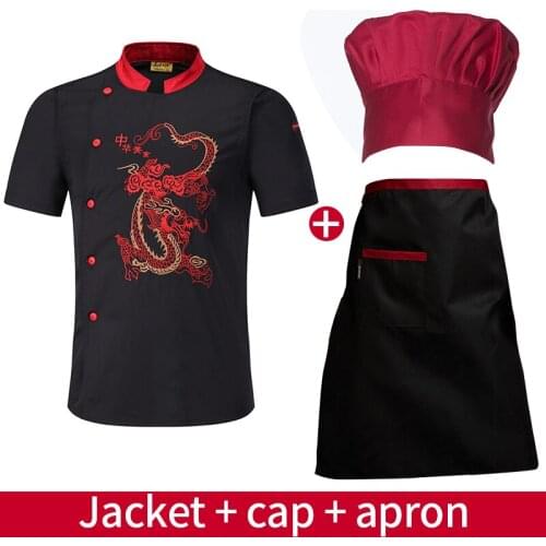 Unisex Chef Uniform Men Women Restaurant Kitchen Chef Work Uniforms Short Sleeve Cooking Shirt Hotel Waiter Jackets Hat Aprons